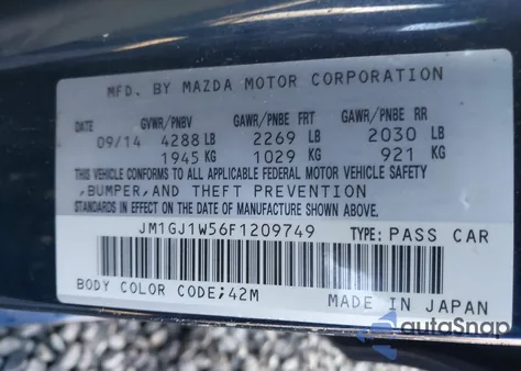 2015 Mazda Mazda6 I Grand Touring из США, поврежденный, VIN JM1GJ1W56F1209749